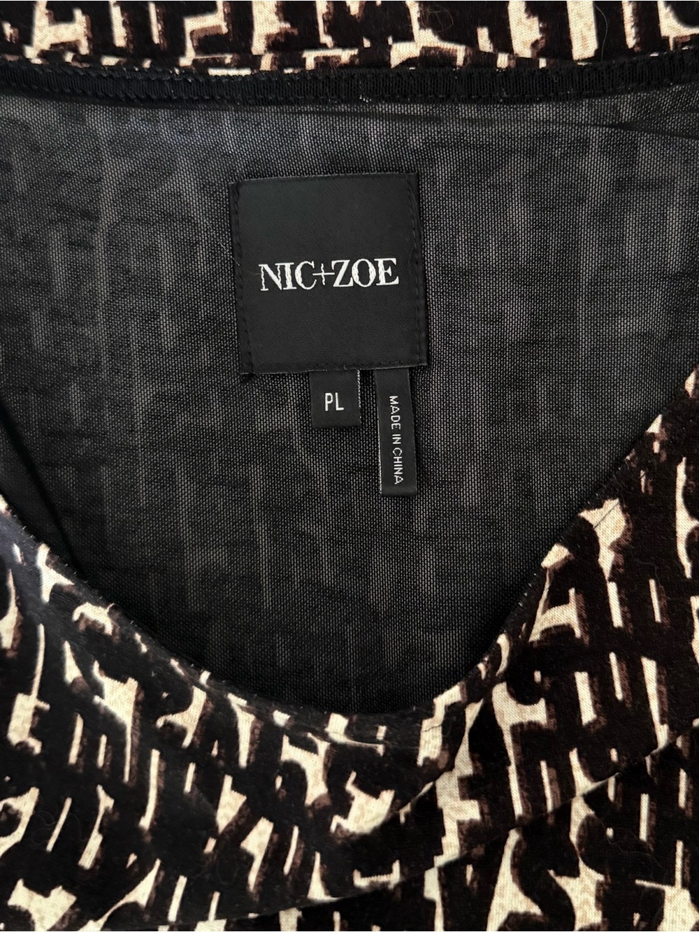 NIC + ZOE Black Letterpress Print Dress | Short Sleeve | Size Petite Large - Picture 3 of 4
